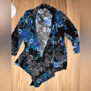Chico's Black and Blue Floral Cardigan